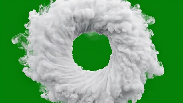 White Smoke Ring Expanding on Green Screen Background.