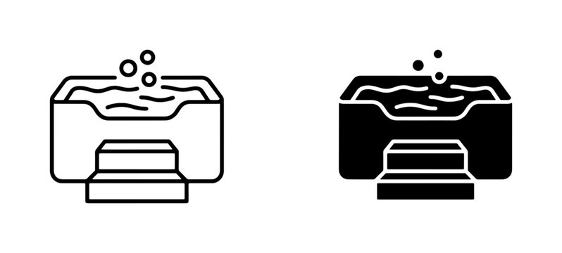Hot Tub Icons, Spa Bathtub Vector Set, Bubbling Water and Steps, Relaxation and Wellness Graphics