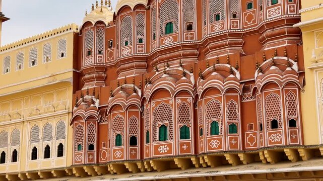 Hawa Mahal palace facade with intricate windows, Jaipur, Rajasthan, India