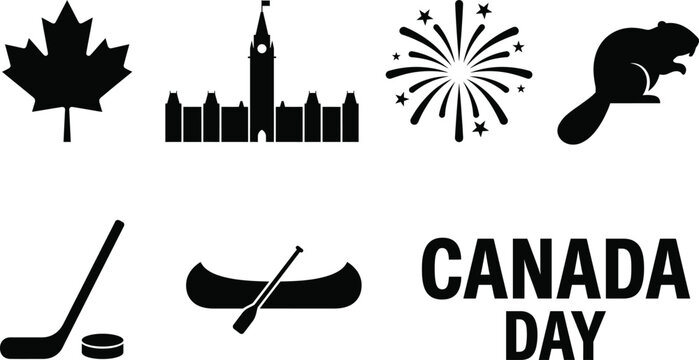 Black canada day icons on white background Vector Canada Day