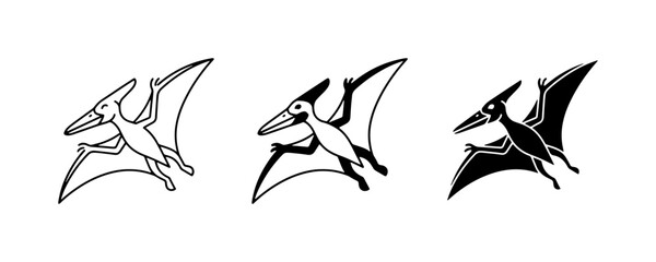 Pterodactyl Vector Icons, Dinosaur Flying Silhouette, Prehistoric Creature Graphics, Ancient Reptile Illustrations, Set of 3 © Najma