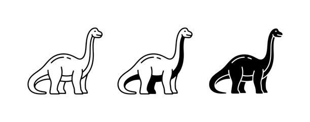 Dinosaur Icons Set, Brontosaurus Vector Graphics, Prehistoric Animal Illustrations, Silhouette and Outline Styles, Paleontology Graphics © Najma