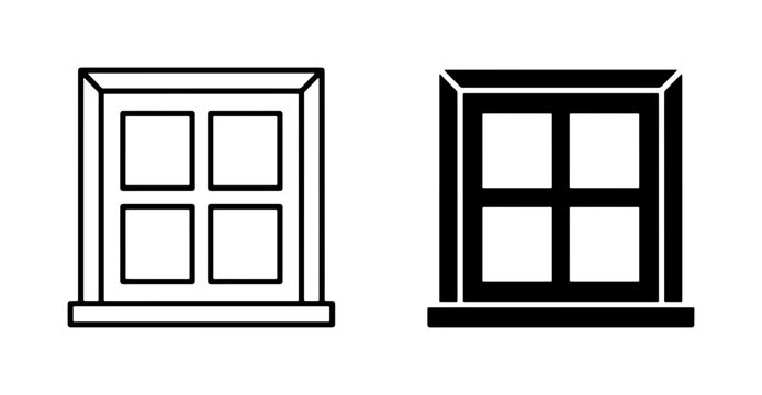 Simple Window Icons, Outline and Silhouette, Architectural Element, Home Design, Vector Graphics