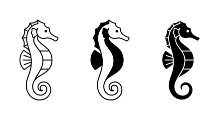 Seahorse Icon Set, Marine Life Vector Graphics, Ocean Creature Silhouettes, Nautical Design Elements © Najma
