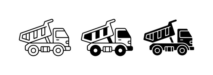 Dump Truck Icons Set, Heavy Machinery Vector Graphics, Construction Vehicle Illustrations, Transportation Symbols © Najma