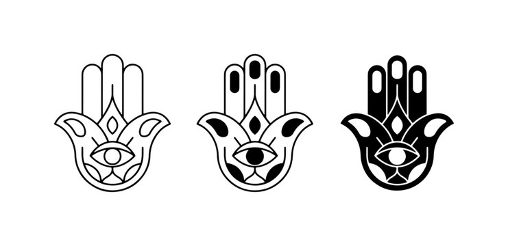 Hamsa Hand Symbols, Evil Eye Protection Icons, Mystical Talisman Vector Graphics, Spiritual Amulet Designs