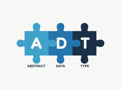 Three puzzle pieces forming acronym abstract data type