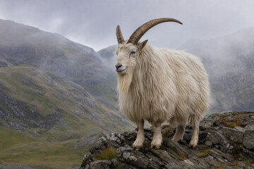 White mountain goat on rocky cliff © Element 3D
