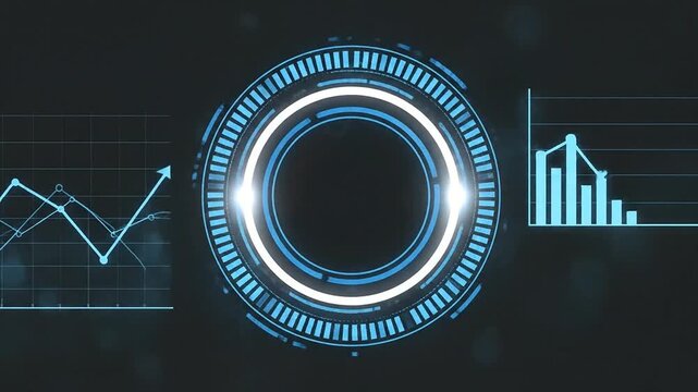 An abstract digital waveform circle graph display shows data trends.