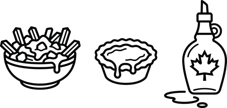 Canadian food icons poutine pie syrup Vector Canada Day