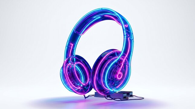 Neon headphones on white background