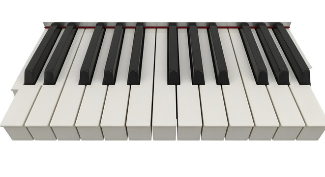 Close up of piano keys isolated on transparent background