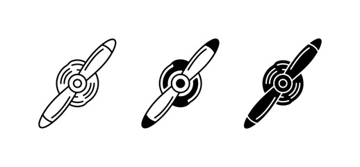 Airplane Propeller Icons, Aviation Symbols, Vintage Aircraft Parts, Set of Three Vector Illustrations © Abu