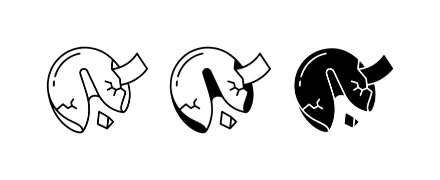 Fortune Cookie Icons, Set of 3, Black and White Vector Graphics for Asian Food and Celebration Themes