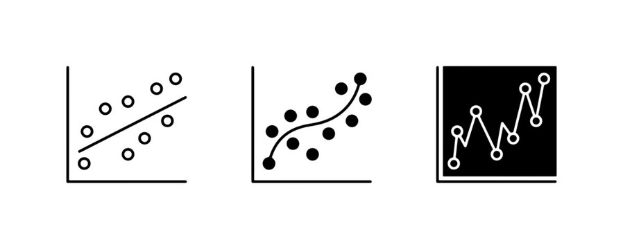 Data Visualization Icons: Scatter Plot, Trend Line, and Line Graph Variations for Analytics and Reporting