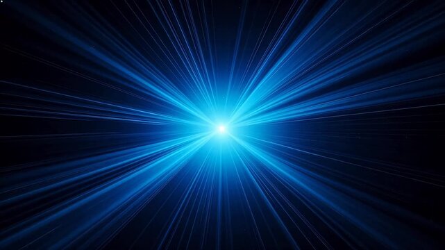 Blue light beams converging in dark space