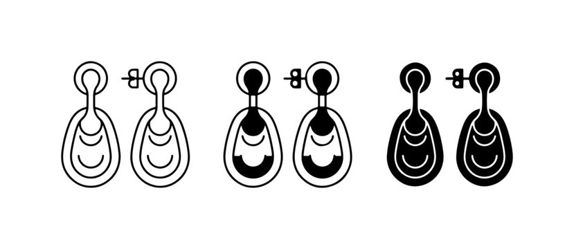 Earrings Icons Set: Minimalist Jewelry Graphics, Elegant Dangle Designs, Black and White Fashion Accessories, Vector Illustrations for Style and Beauty