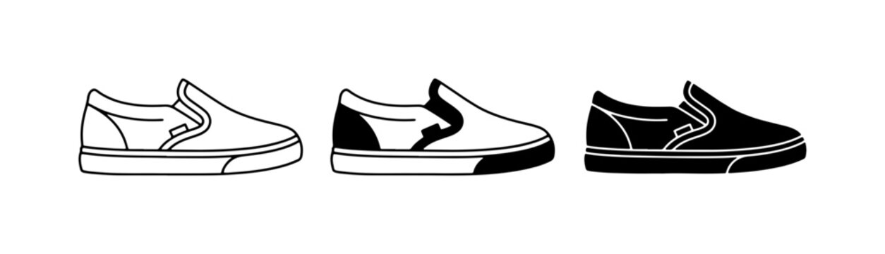 Casual Slip-On Shoes Vector Set, Outline and Silhouette Styles, Footwear Icons for Fashion and Lifestyle Graphics