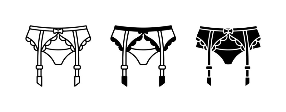 Garter Belt Vector Icons, Lingerie Set Illustrations, Fashion Underwear Graphics