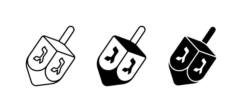 Dreidel Icons Set, Hanukkah Game Spinners, Hebrew Letter Symbols, Traditional Jewish Toy Vector Graphics