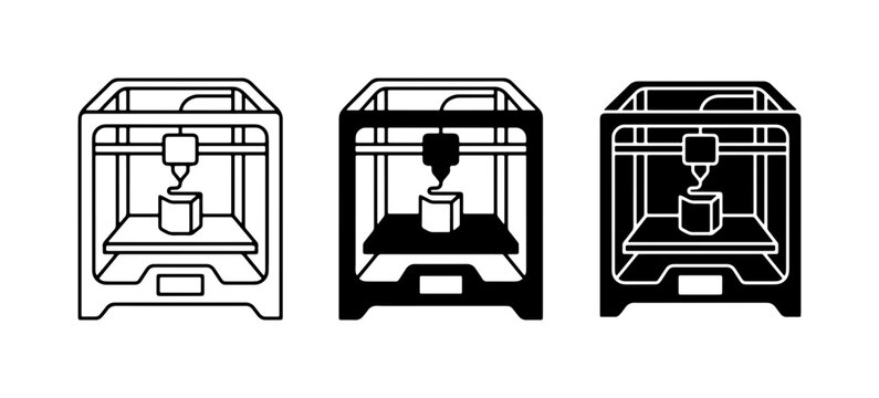 3D Printer Icons, Additive Manufacturing Technology, Digital Fabrication Equipment, Modern Prototyping Tools, Industrial Design Elements