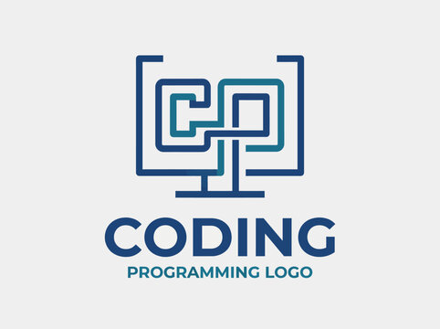 A sleek logo design featuring code symbols representing creativity and logic in programming, ideal for tech startups, software developers, and coding Bootcamps.