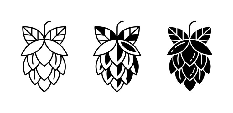 Hop Icons Set: Craft Beer Ingredient Vector Graphics, Brewing Symbol Collection, Organic Plant Illustrations for Brewery Branding