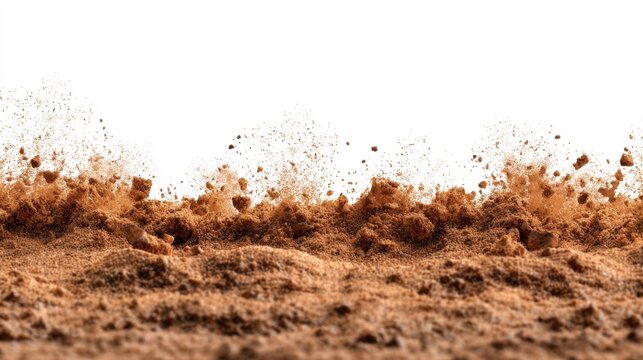 Granular Texture of Brown Soil with Dust Particles, Creating a Natural Background for Environmental, Agricultural, and Landscape Photography Projects