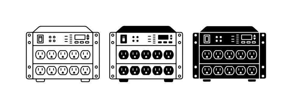 Power Distribution Unit Vector Icons, Rackmount PDU Set, Electrical Outlet Arrays, Server Rack Equipment Graphics