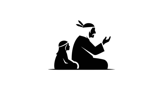 Silhouette of man and child praying.