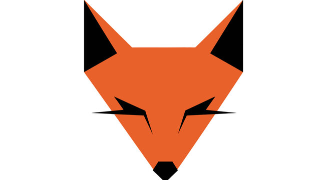 Minimalist graphic of a fox's head in orange and black with sharp angular shapes