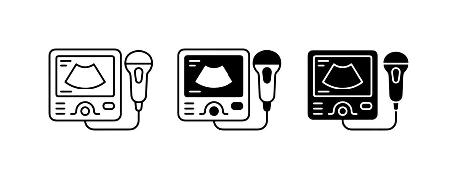 Medical Ultrasound Machine Icons, Diagnostic Imaging Equipment, Sonography Device Set, Healthcare Technology Graphics