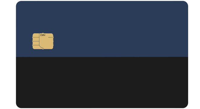 Modern credit card design featuring a chip and two-tone background in navy and black