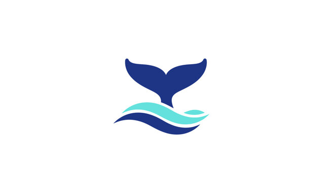 Minimalist Whale Tail Logo with Ocean Waves, Clean Design for Branding and Aquatic Themes