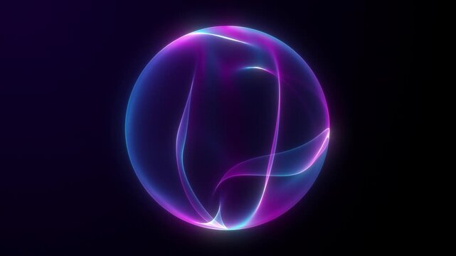 Abstarct morphing neon sphere wallpaper. Illuminated gradient circle shape. Black background and colourful glowing orb. Gradient chrome spherical texture . Seamless loop animation. 3D 4K 60 fps video
