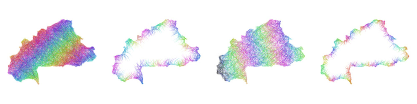 Rainbow color sketch Burkina Faso map design set