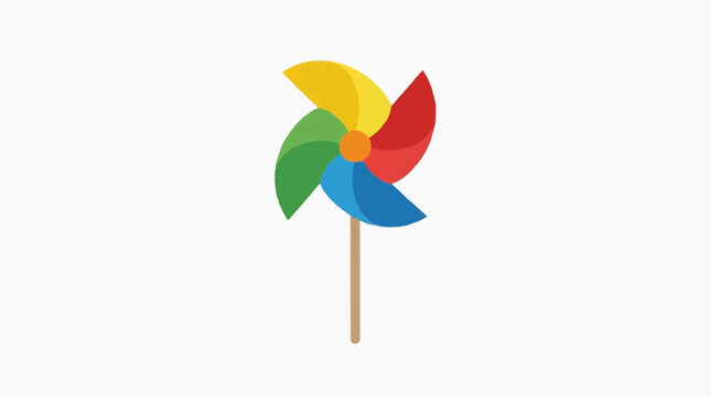 Colorful pinwheel toy with red blue green and yellow blades on a white background
