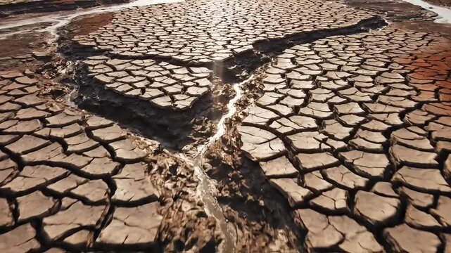 Dry cracked earth landscape with shadows