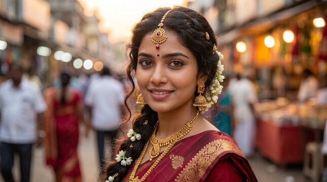 portrait of a girl in a traditional Indian outfit. An image of the annual Great Rath Yatra of Lord Jagannath in Puri, Orissa, India