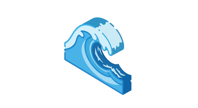 Isometric illustration of a stylized wave in shades of blue against a white backdrop