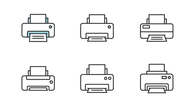 Set of simple printer icons on white background for digital communication