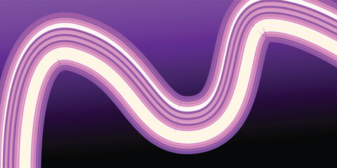 Abstract wavy glowing line with multiple layers creating a modern light trail effect on a purple and black gradient background. © MohSamsudin