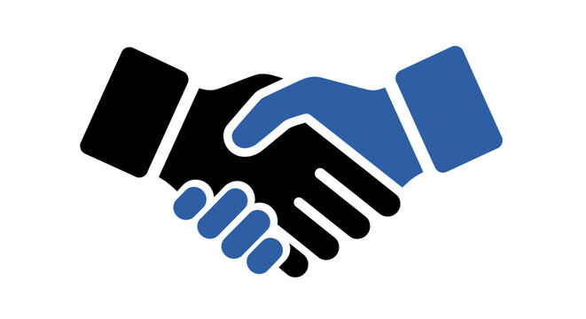 A simple graphic illustration showing a professional business handshake icon