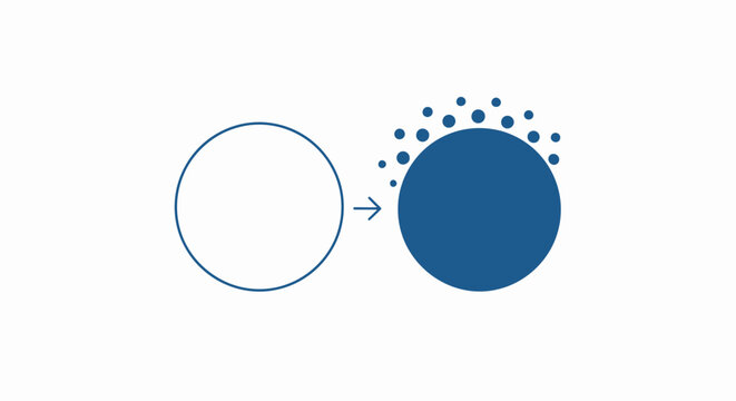 A simple blue graphic showing a transformation process with circles and an arrow
