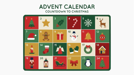 Obraz premium Christmas Advent Calendar Countdown to December 24th with Festive Icons