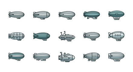 Airship illustrations collection of vector images featuring flying vessels © dino