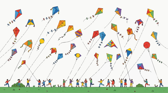 Children flying colorful kites on a sunny day in a park with green grass