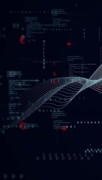 Vertical video: Data pulse sending white ribbon moving right, sorting bits and showing data flow