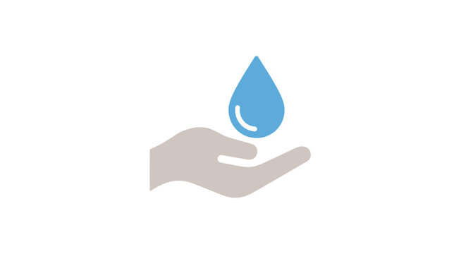 Water droplet held in hand symbol representing care, conservation, and resourcefulness