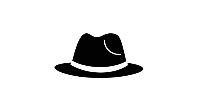 Minimalist Silhouette of a Classic Fedora Hat in Black and White against a White Backdrop